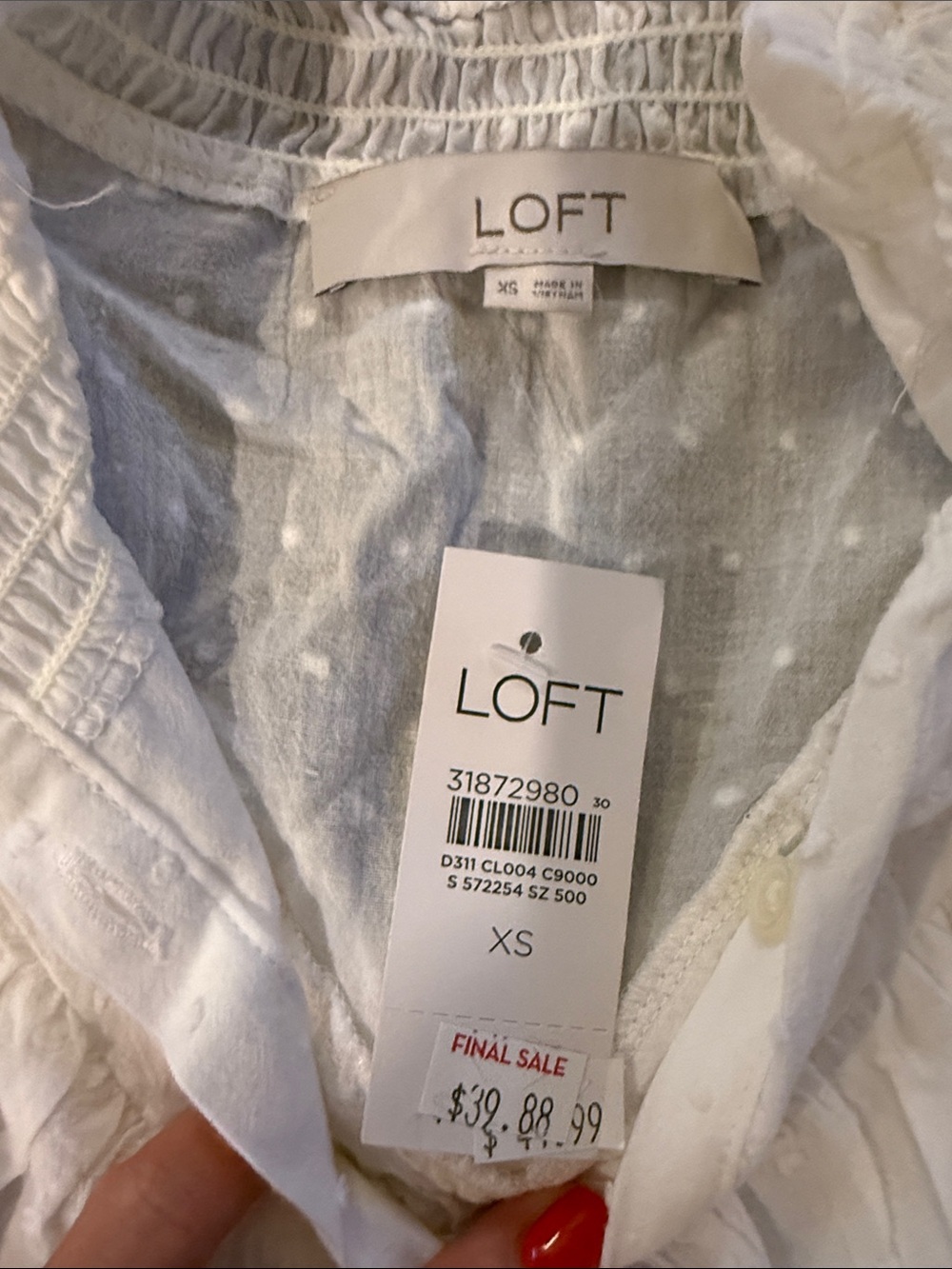 LOFT White Ruffle Dot-Texture Button Front Blouse - Picture 2 of 2